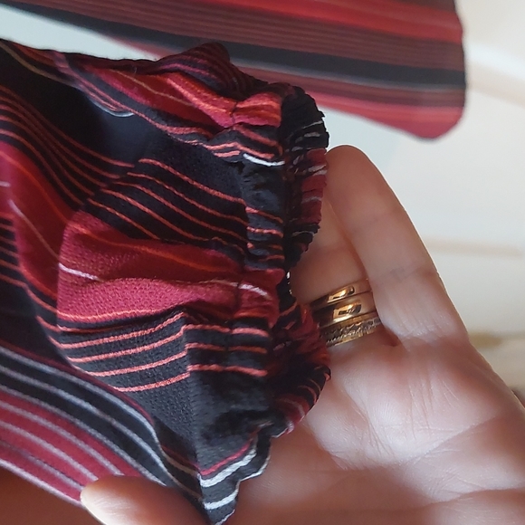 Berry-tone Striped, Split Sleeve, V-Neck faux wrap - Picture 6 of 11
